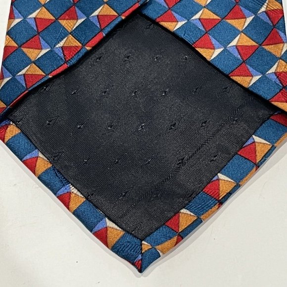 Mondo Uomo Bright Geometric Diamond Design Silk Tie Handmade In Italy - Picture 5 of 10